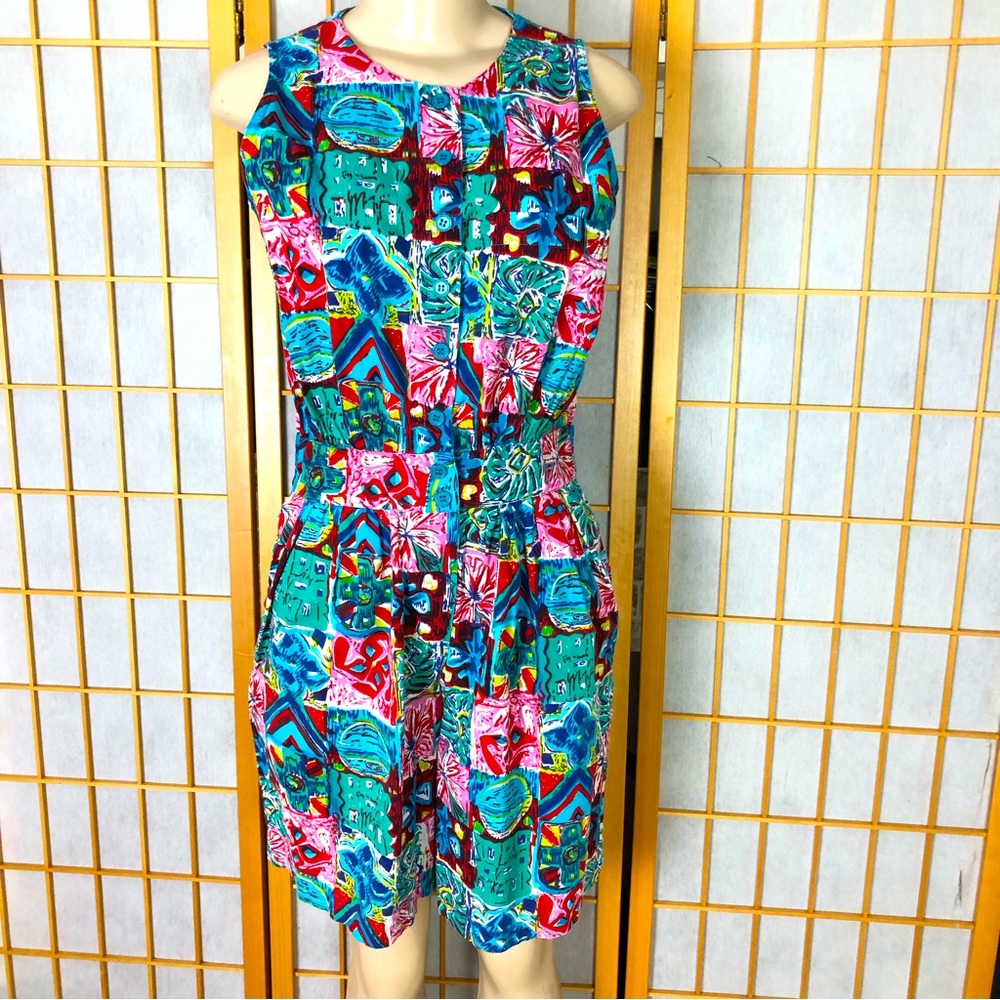 Tangibles Vintage Button Front Vibrant Romper Sz M